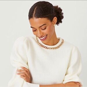 Ann Taylor Chain Puff sleeve winter white loose fit womens sweater size XL